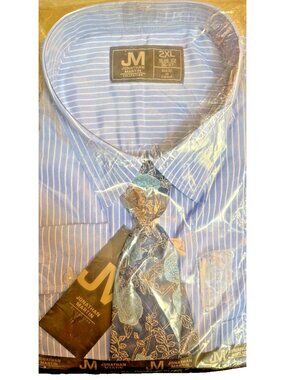 Mens Jonathan Martin Collection 2XL 18" 36-37" Stripe Dress Shirt Tie Blue White